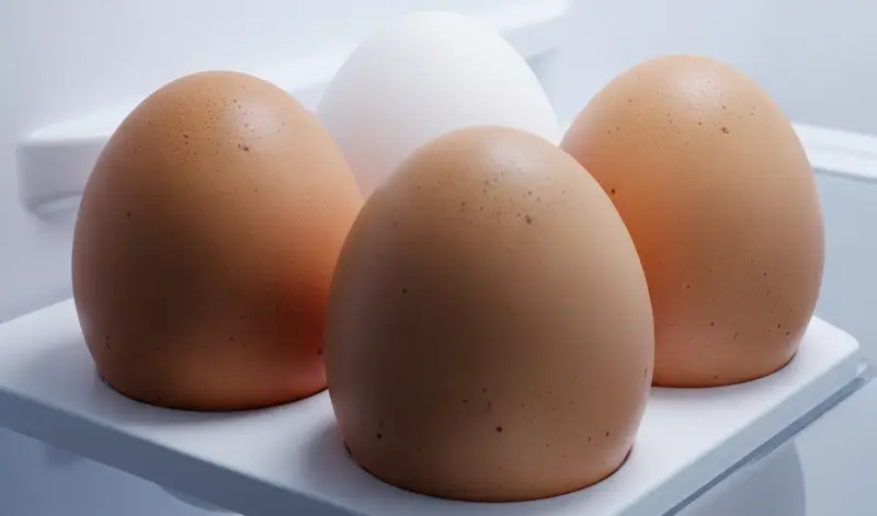 Cuatro huevos en un frigorífico