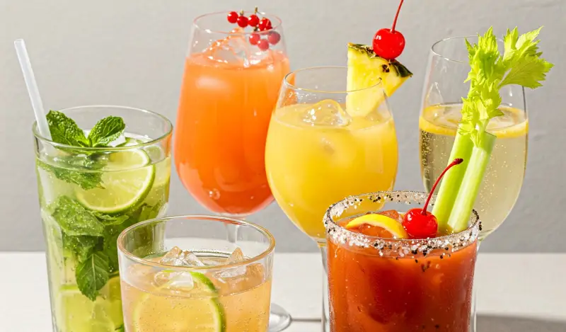 Recetas de bebidas sin alcohol: mocktails coloridos servidos sobre una mesa