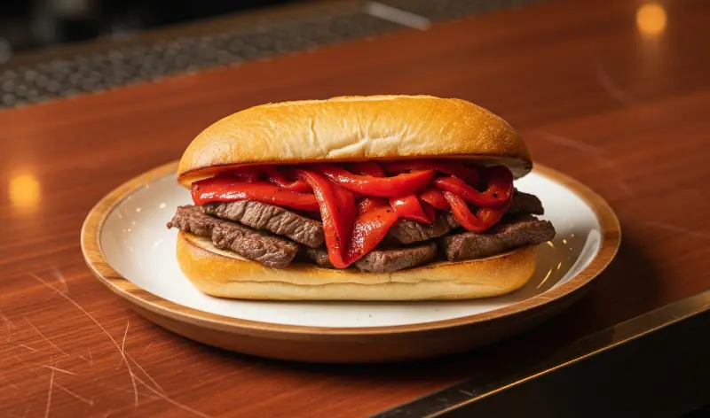 Recetas de bocadillos: sándwich de ternera con pimientos rojos asados sobre pan crujiente