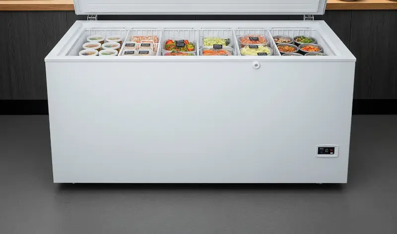 Congelador horizontal en cocina comercial