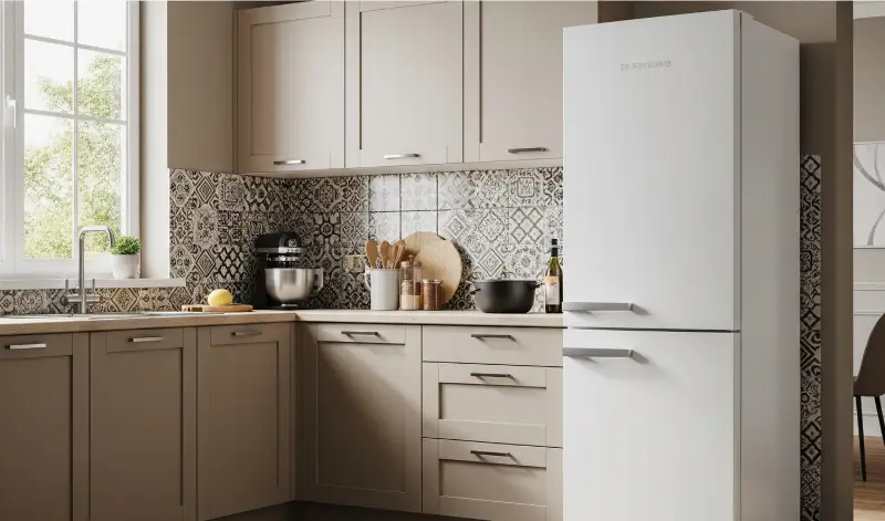 Frigorífico convencional en cocina moderna