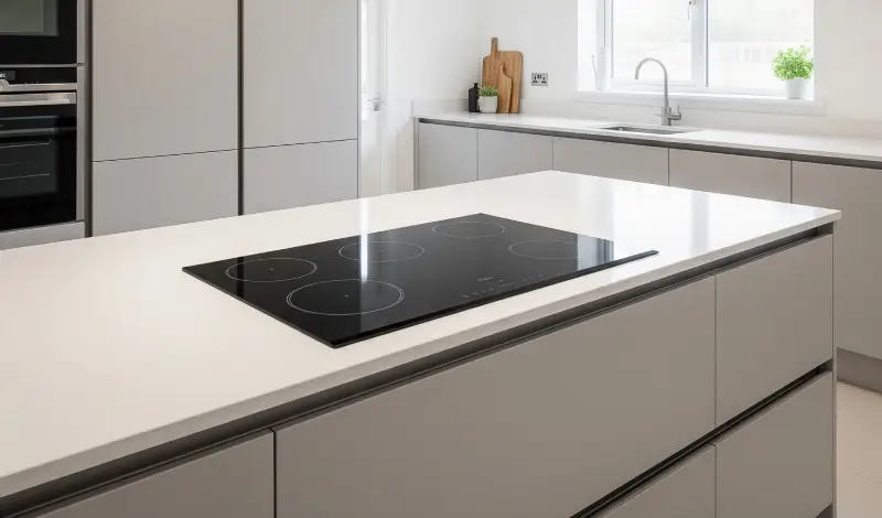 Placa vitrocerámica moderna en cocina